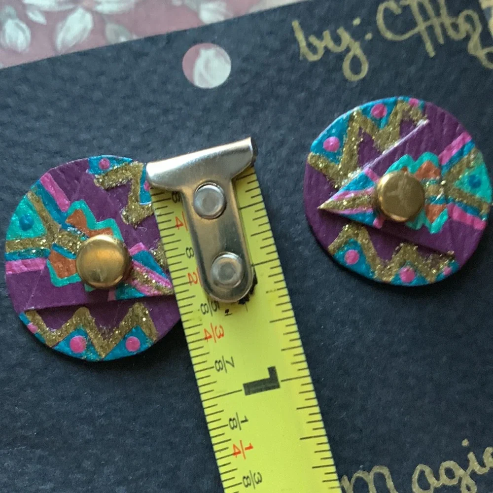 Creative Magic One of Kind Post Earrings Purple Blue Gold Sparkle Jewelry - Picture 7 of 7